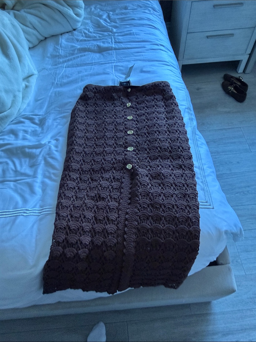 H&M Brown Crocheted Maxi Skirt with Front Buttons